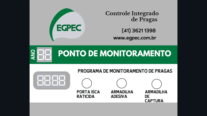Etiqueta real de ponto de monitoramento da EGPEC, com QR code e campos de controle