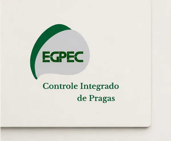 Cartão de identidade da marca EGPEC, com símbolo e tagline Controle Integrado de Pragas