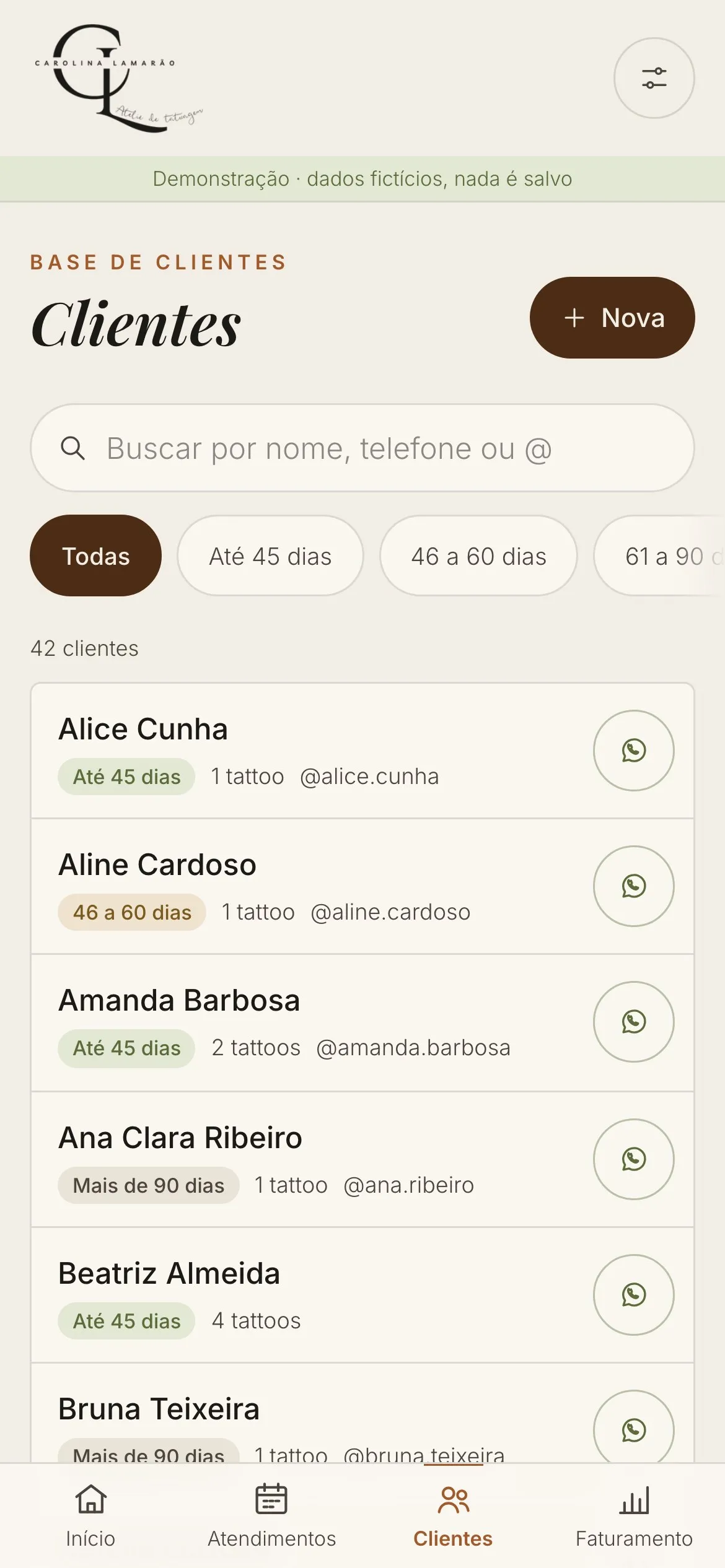 Tela Clientes de um sistema de gestão feito pela VEXX